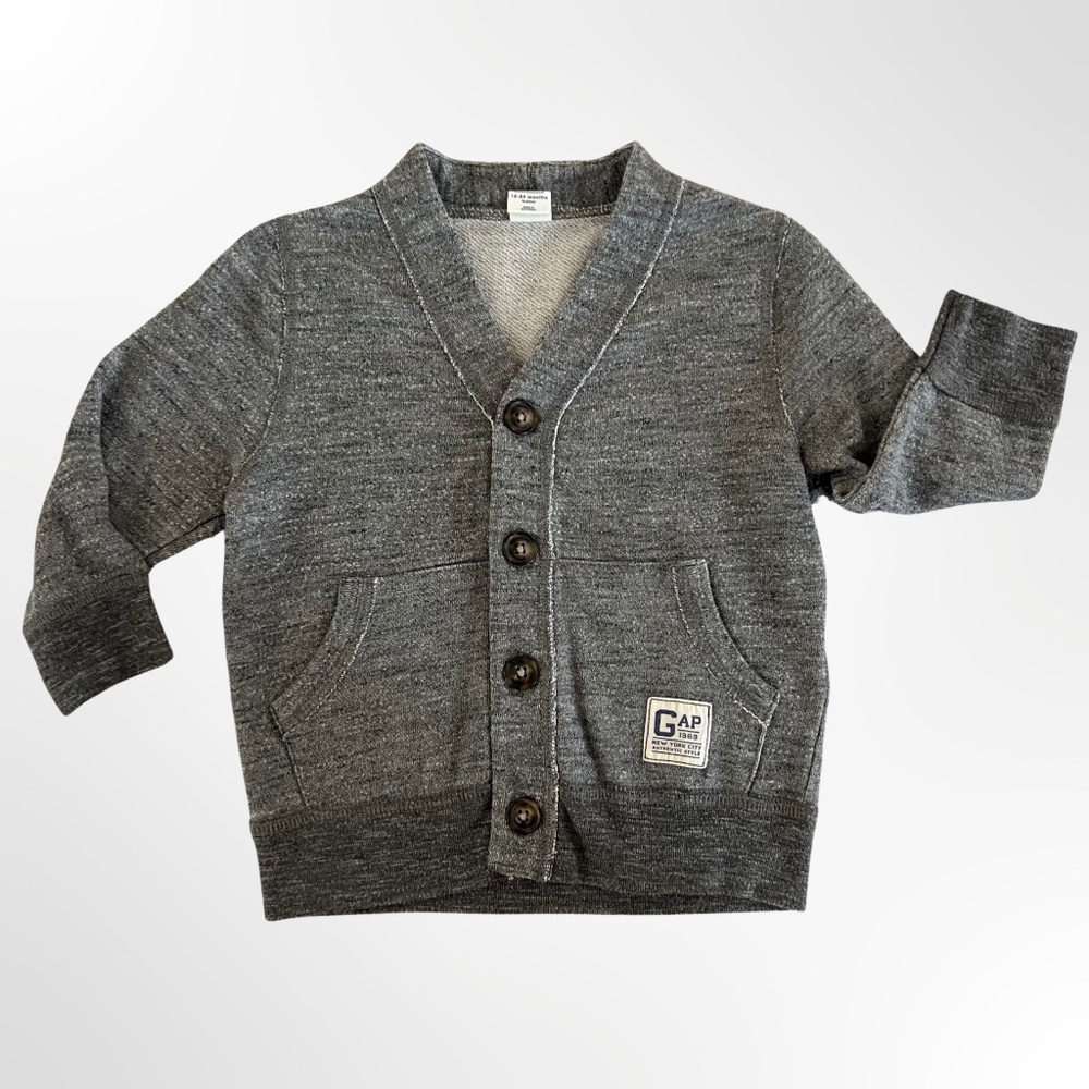 GAP 1969 | V-NECK CARDIGAN | GRAY | BUTTON DOWN | TODDLER BOY | 18-24M